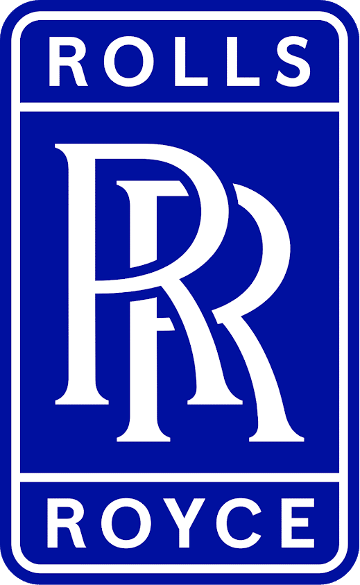 Rolls-Royce logo with 'Rolls' and 'Royce' text in blue and white.