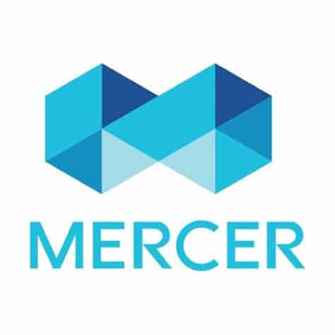 Mercer logo with geometric blue shapes for consulting services.